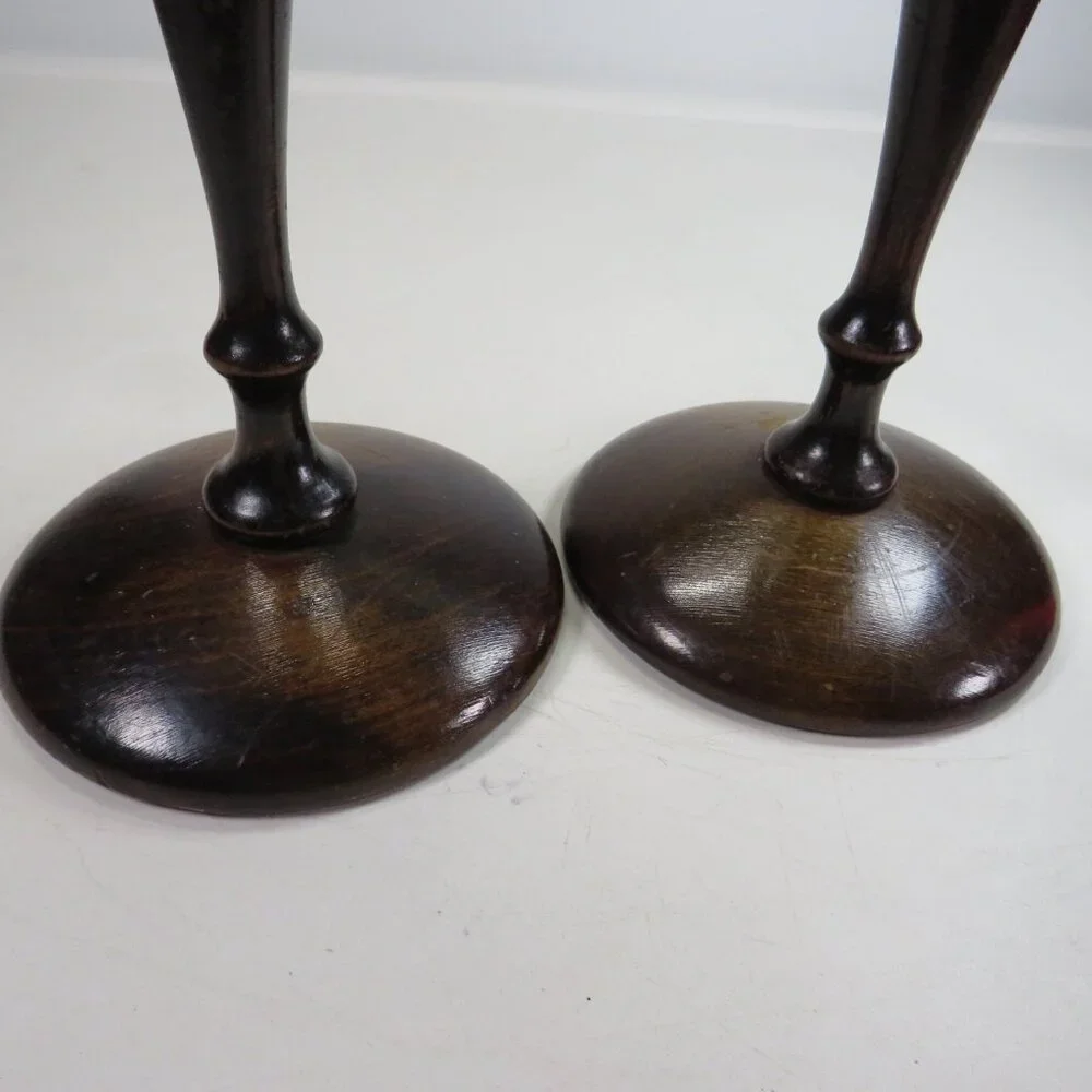 Dark Real Wood Candlesticks Vintage 9